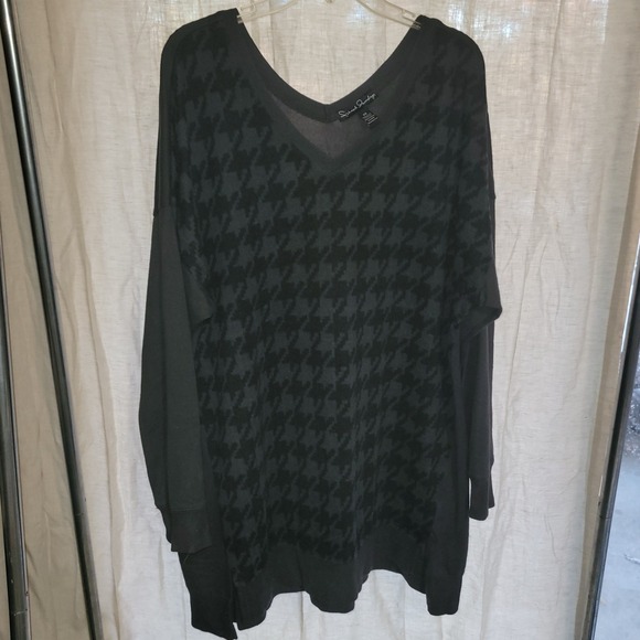 French Laundry 3X Black Houndstooth V Neck Long Sleeve Oversized Tunic Top - Picture 6 of 8